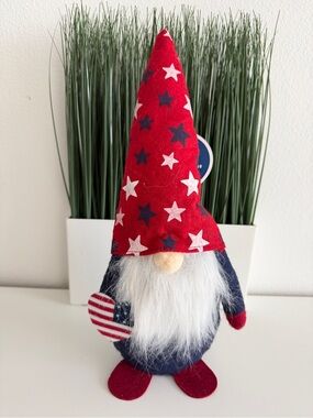 Patriotic Gnome Independence Day Decor 14.5” Red White Blue USA Flag